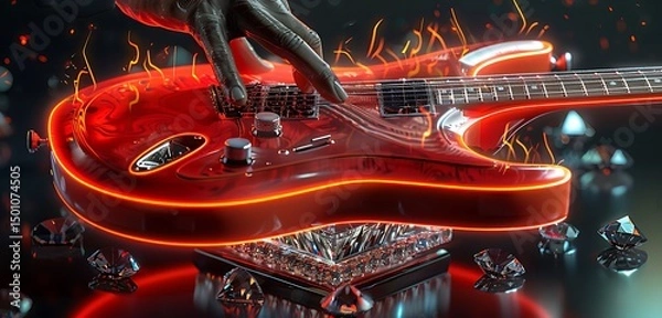 Fototapeta gitar in different colorful background with tubelihgts in ht esting of the guitar abstract lively walpaper background 