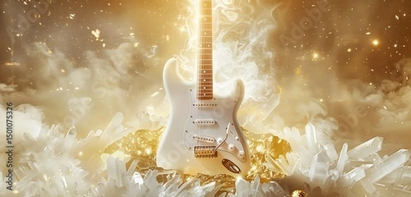 Fototapeta gitar in different colorful background with tubelihgts in ht esting of the guitar abstract lively walpaper background 