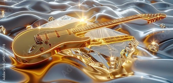 Fototapeta gitar in different colorful background with tubelihgts in ht esting of the guitar abstract lively walpaper background 