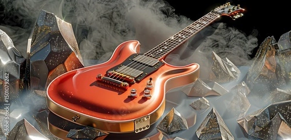 Fototapeta gitar in different colorful background with tubelihgts in ht esting of the guitar abstract lively walpaper background 