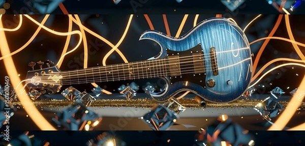 Fototapeta gitar in different colorful background with tubelihgts in ht esting of the guitar abstract lively walpaper background 