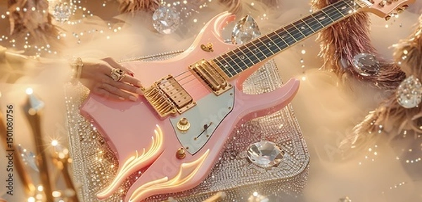 Fototapeta gitar in different colorful background with tubelihgts in ht esting of the guitar abstract lively walpaper background 
