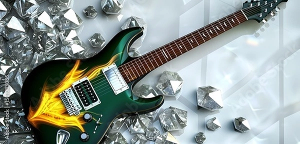 Fototapeta gitar in different colorful background with tubelihgts in ht esting of the guitar abstract lively walpaper background 