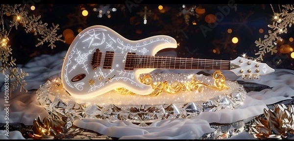 Fototapeta gitar in different colorful background with tubelihgts in ht esting of the guitar abstract lively walpaper background 