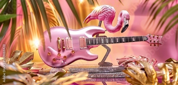 Fototapeta gitar in different colorful background with tubelihgts in ht esting of the guitar abstract lively walpaper background 