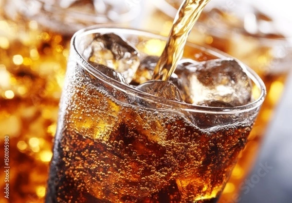 Fototapeta Glass pouring cola embodies a cool and refreshing white drink with a background of freshness, transparency, and a splash of soda