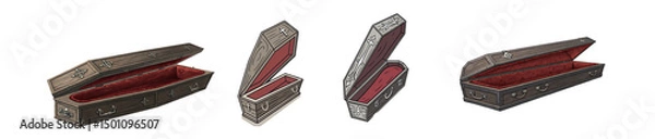 Obraz Glossy Black Vampire Coffin with Red Velvet Interior vector on White Background