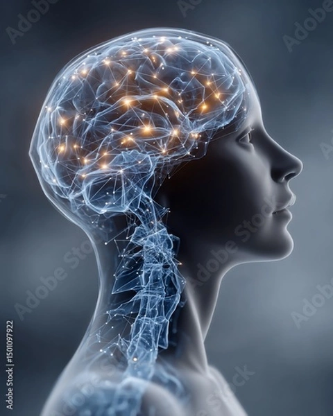 Fototapeta Illuminated brains network inside human form