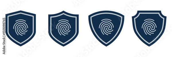 Obraz Fingerprint Shield Icons. Cybersecurity Protection Badge Set with Biometric Fingerprint Symbol for Identity Verification, Privacy Access, Security Control, Data Protection and Technology UI