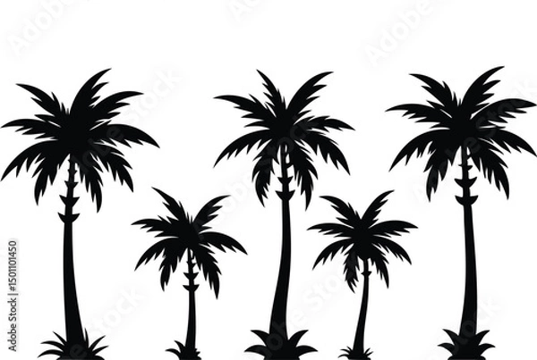 Fototapeta Palm Tree Silhouettes for Tropical Designs. Tropical Palm Tree Silhouette Art Collection. Palm Tree Silhouette Illustrations for Creative Use. Sunset Style Palm Tree Silhouettes for Designers
