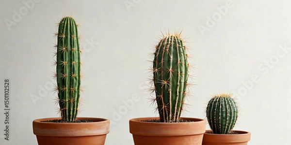 Obraz Three cacti in terracotta pots minimalist home decor