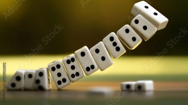 Fototapeta Collapsed dominoes representing poor investment strategy, conceptual setup
