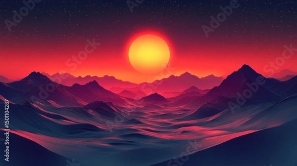 Fototapeta Sunset over a vibrant mountain range