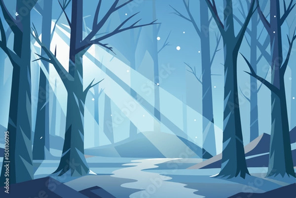 Fototapeta a mystical winter forest with icy trees and sunlig