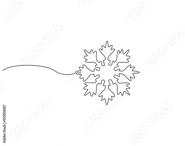 Fototapeta Continuous one line drawing of snowflake. One line drawing illustration of snowflake falling. Christmas and winter concept single line. Editable outline