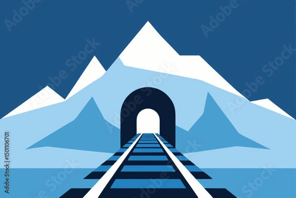 Fototapeta a train track disappearing into a snowy tunnel 
