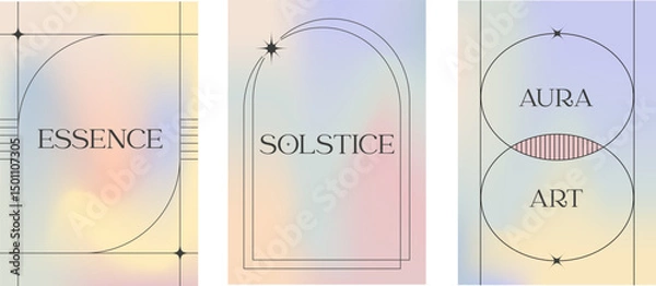 Fototapeta Minimal aesthetic linear frames with holographic gradient background