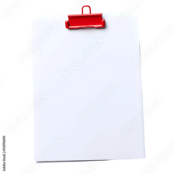 Fototapeta A4 white paper clipped with a red magnetic clip isolate on white background