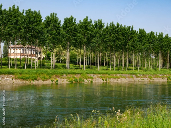 Fototapeta Landscape along the Muzza canal, Milan province, Italy, at springtime