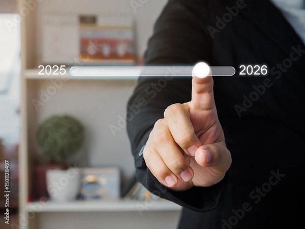 Fototapeta Set goals for 2026 Businessmen who postpone or change 2025 to 2026 Developing for the company's sustainable success and growth To achieve goals and success According to the business target plan