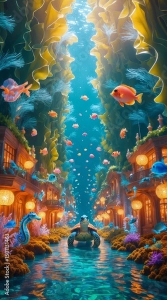 Obraz Undersea Market Street with Vibrant Marine Life and Colorful Coral Reefs