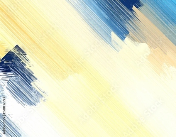 Obraz Textured brush strokes of blue, tan, and pale yellow creating a dynamic, diagonal abstract composition