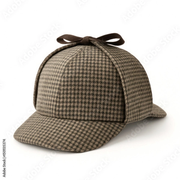 Fototapeta Sherlock Holmes Style Tweed Deerstalker Cap Isolated