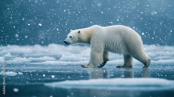 Fototapeta Bear Walking Through a Snowy Landscape