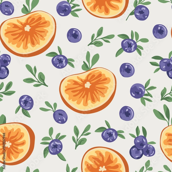 Fototapeta orange, blueberry, funky, spot, colourful, vitamin, juicy, doodle, print, harvest, seasonal, breaking, shop, graphic, refreshment, slice, group, menu, ripe, groovy, exotic, nourishment, simple, fabric