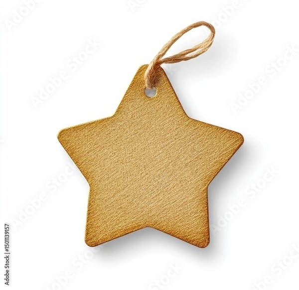 Fototapeta A light brown star-shaped tag with a simple jute string