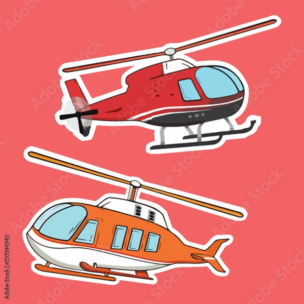 Fototapeta Cute Cartoon Helicopter Vector Set