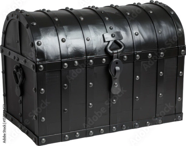 Fototapeta Black treasure chest with closed lid isolated on transparent background 4