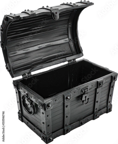 Fototapeta Black treasure chest with open lid isolated on transparent background 1