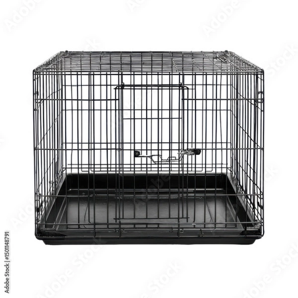 Obraz Empty black wire cage isolated on transparent PNG background