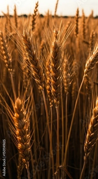 Obraz Photo of Golden Wheat Field Illuminated by Sunlight in Rural Landscape