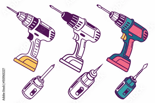 Fototapeta set of screwdriver vector silhouette illustration isolated on white background