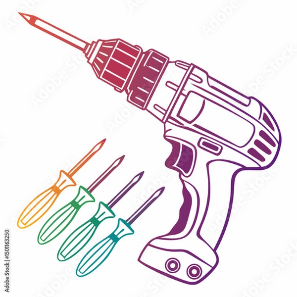 Fototapeta screwdriver vector silhouette illustration isolated on white background