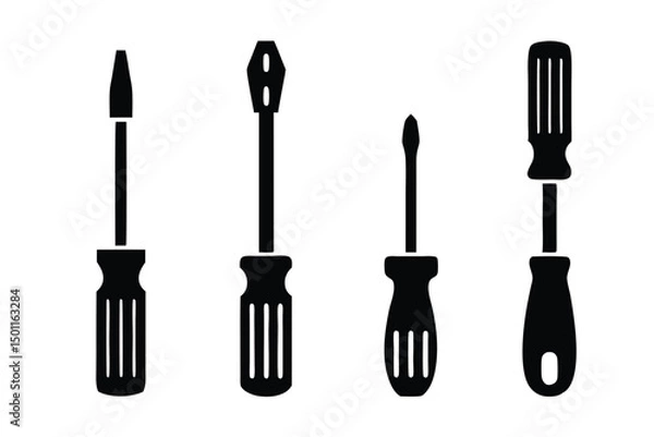 Fototapeta set of screwdriver icon vector silhouette illustration isolated on white background