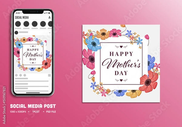 Obraz Happy Mother’s Day Floral Greeting Card, Editable Design.