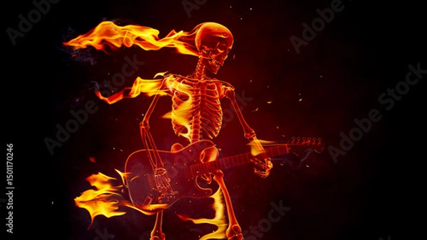 Obraz Fire skeleton plays a rock guitar