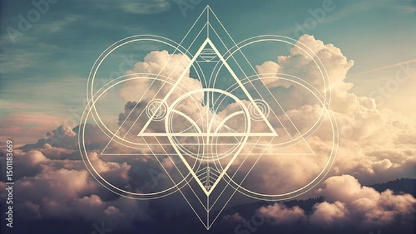 Fototapeta Geometric Harmony: Intersecting Shapes in Floating Clouds