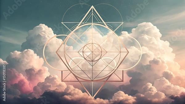 Fototapeta Ethereal Geometry: Sacred Shapes Amidst Celestial Clouds
