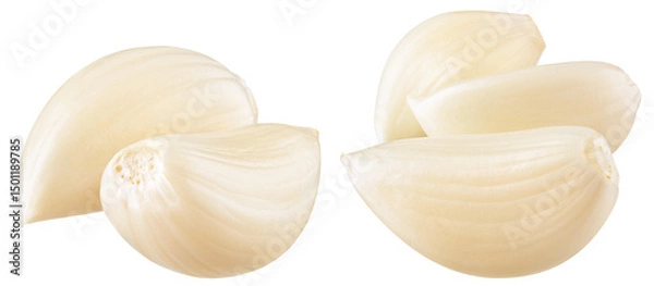 Obraz Garlic cloves png. Peeled garlic clove on white or transparent background. Perfect retouched garlic no background collection. Transparent png. Full depth of field.