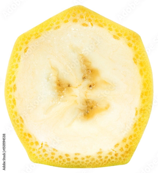 Fototapeta Banana slice isolated png. Sliced banana on white or transparent background. Cut banana no background. Round slice top view. Full depth of field. Transparent png.