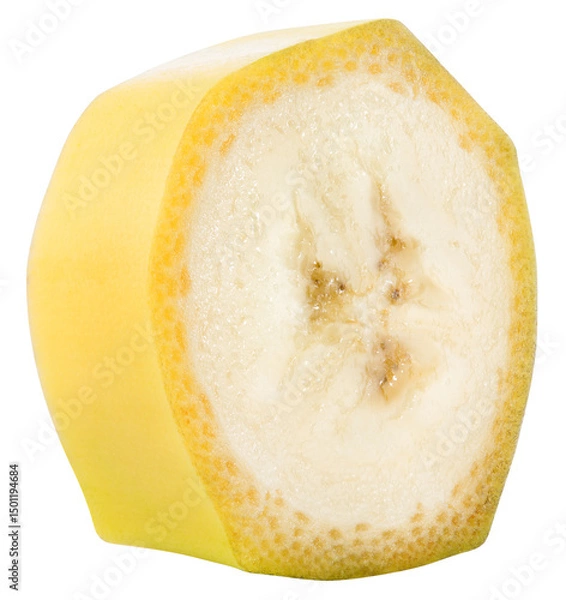 Obraz Banana slice isolated png. Sliced banana on white or transparent background. Cut banana no background. Round slice. Full depth of field. Transparent png.