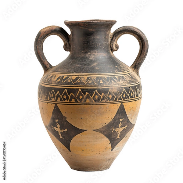 Fototapeta a medieval ceramic amphora with two curved handles decorated on isolated transparent background