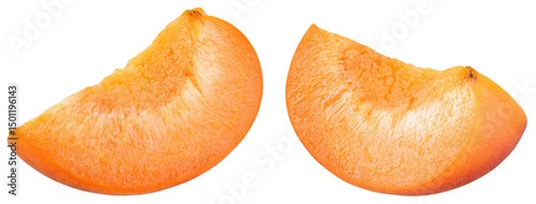 Fototapeta Apricot half png. Apricots isolated on white or transparent background. Fresh cut apricot slice no background collection. Full depth of field. Transparent png.