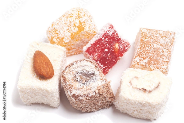 Obraz Traditional Turkish delight isolated on white background.