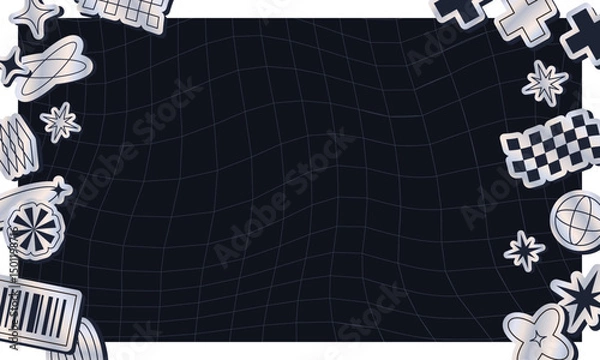 Fototapeta Stickers and y2k grid background