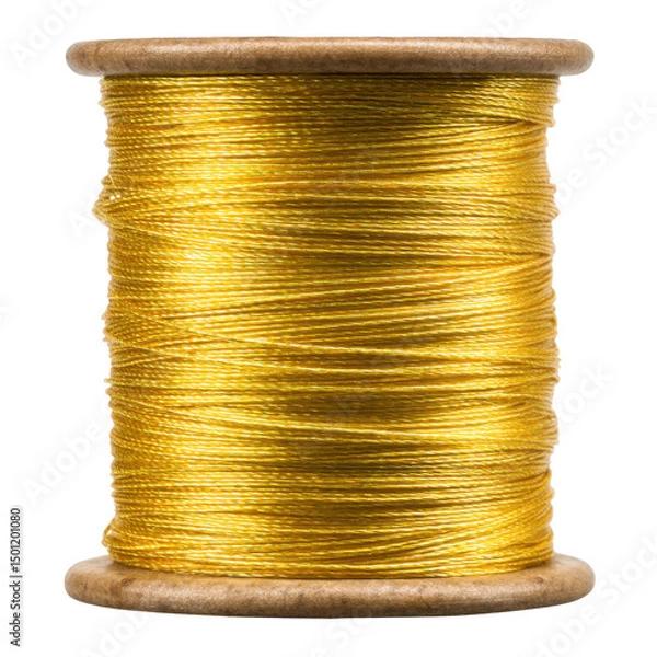 Obraz Gold thread on wooden spool isolated on transparent background
